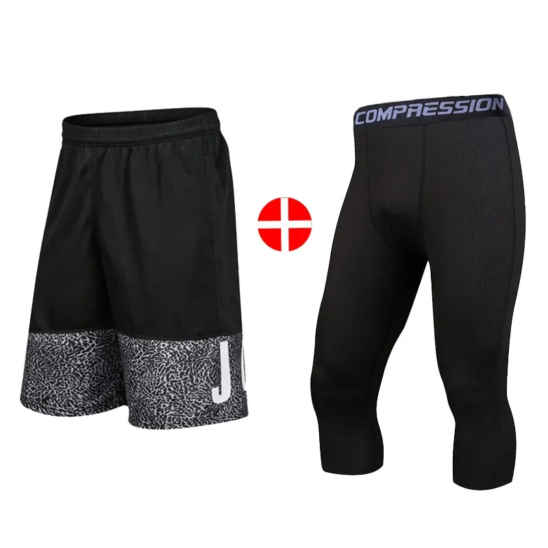 2pcs Set Men Running Compression Sweatpants Gym Jogging Leggings Basketball Football Shorts Fitness Clothes Tight Sport Pants v2