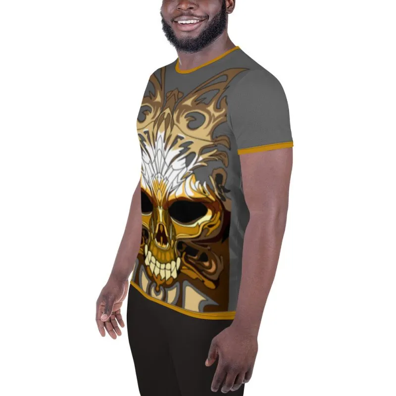 All-Over Print Men's Athletic T-shirt - Skull gold