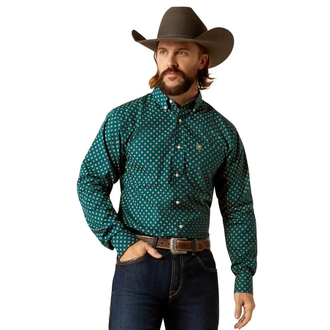 Ariat Men's Grover Fitted Long Sleeve Shirt Teal