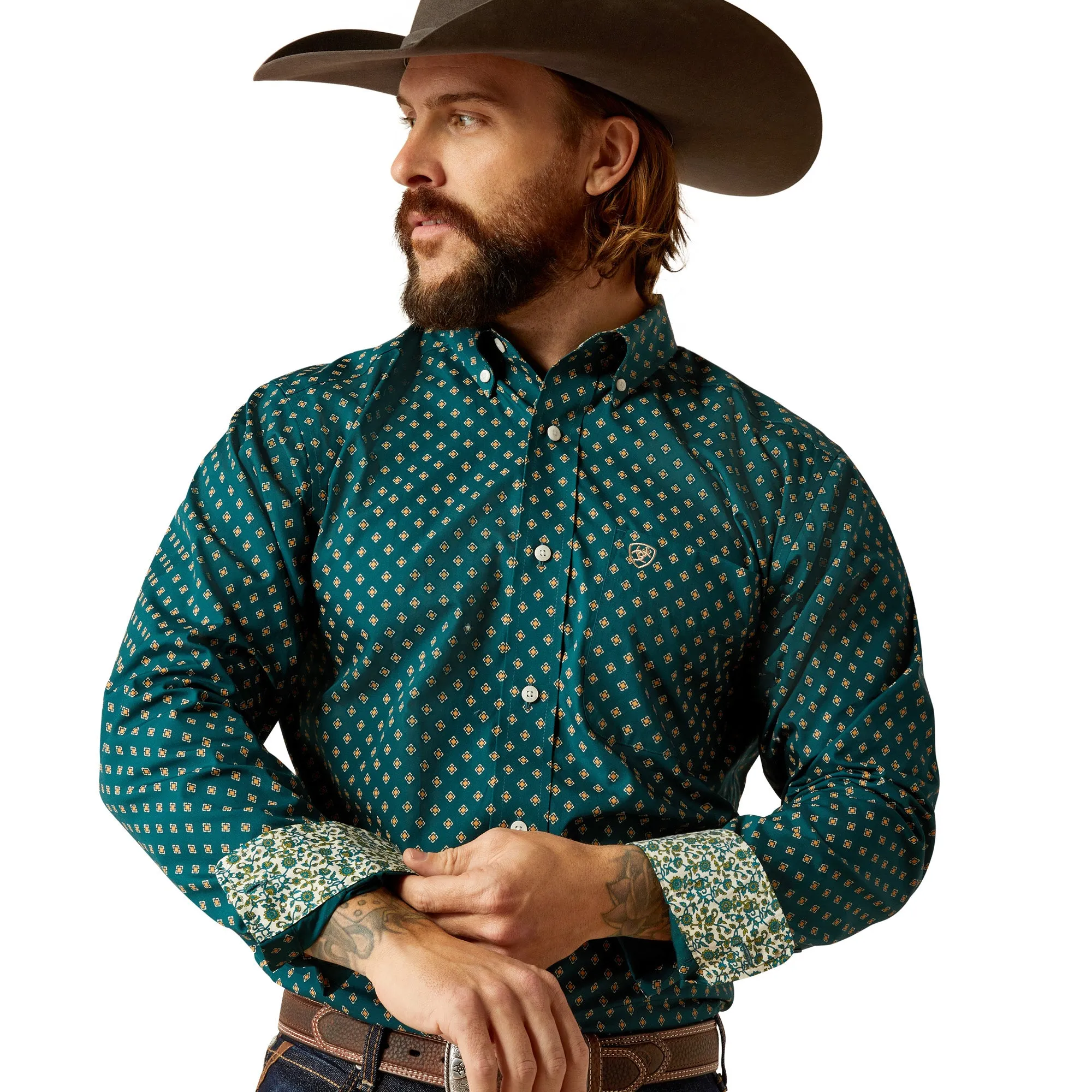 Ariat Men's Grover Fitted Long Sleeve Shirt Teal