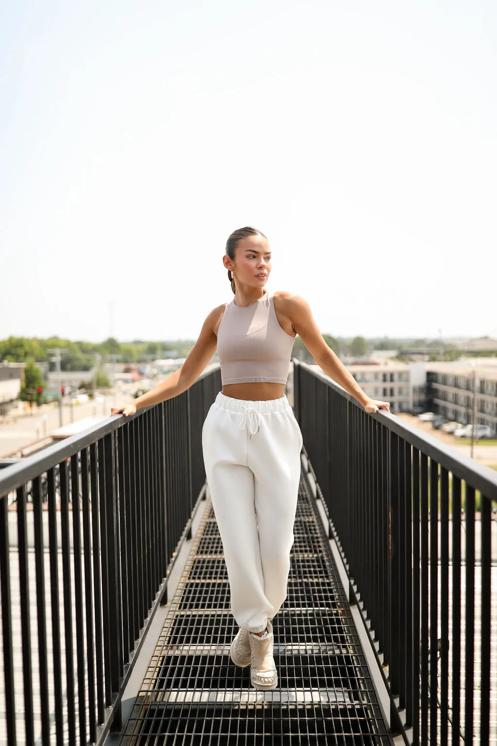 Asher High Neck Seamless Tank - Taupe