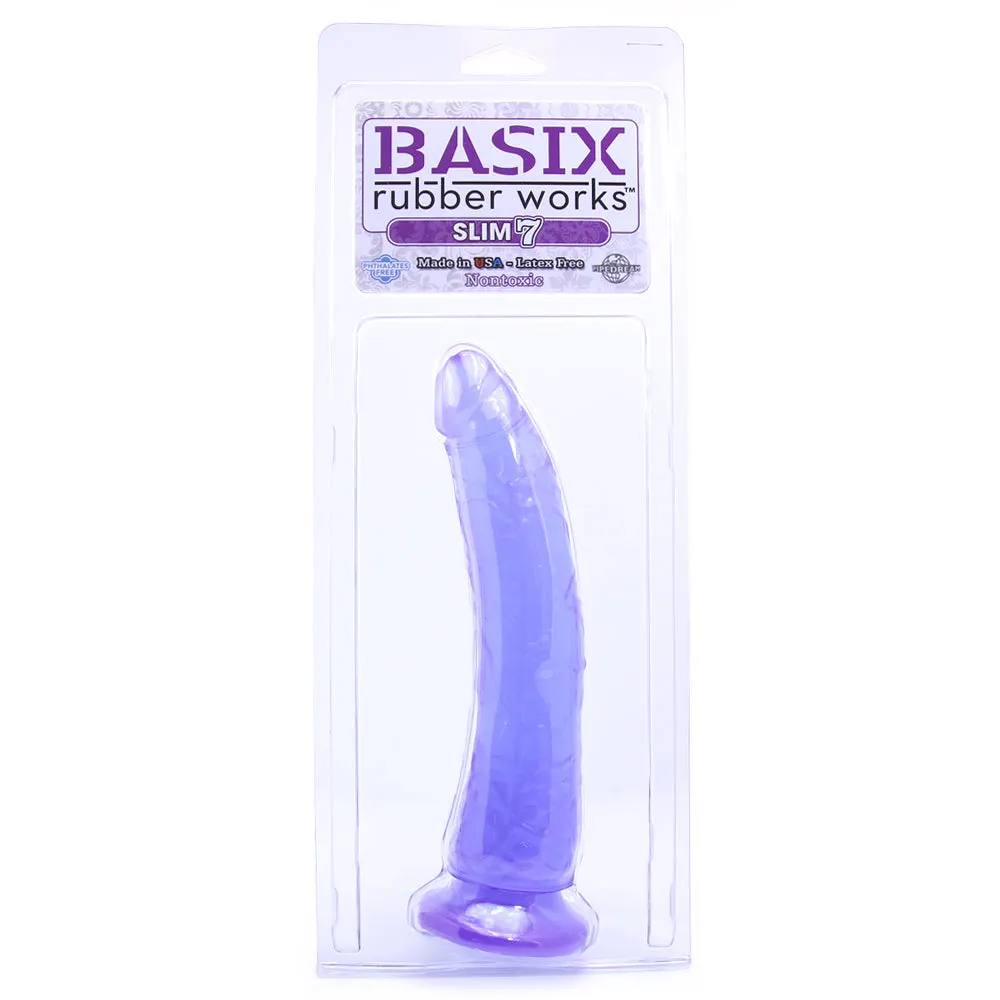 Basix Slim 7 Inch Dildo in Purple