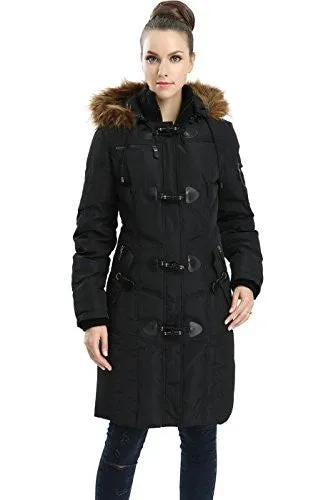 BGSD Women's Water Resistant Quilted Down Toggle Coat - Black XL