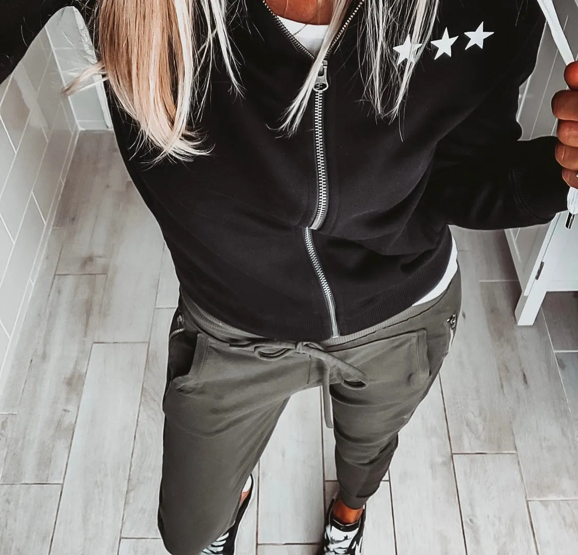 Black / white stars & zip hoody *unisex fit*