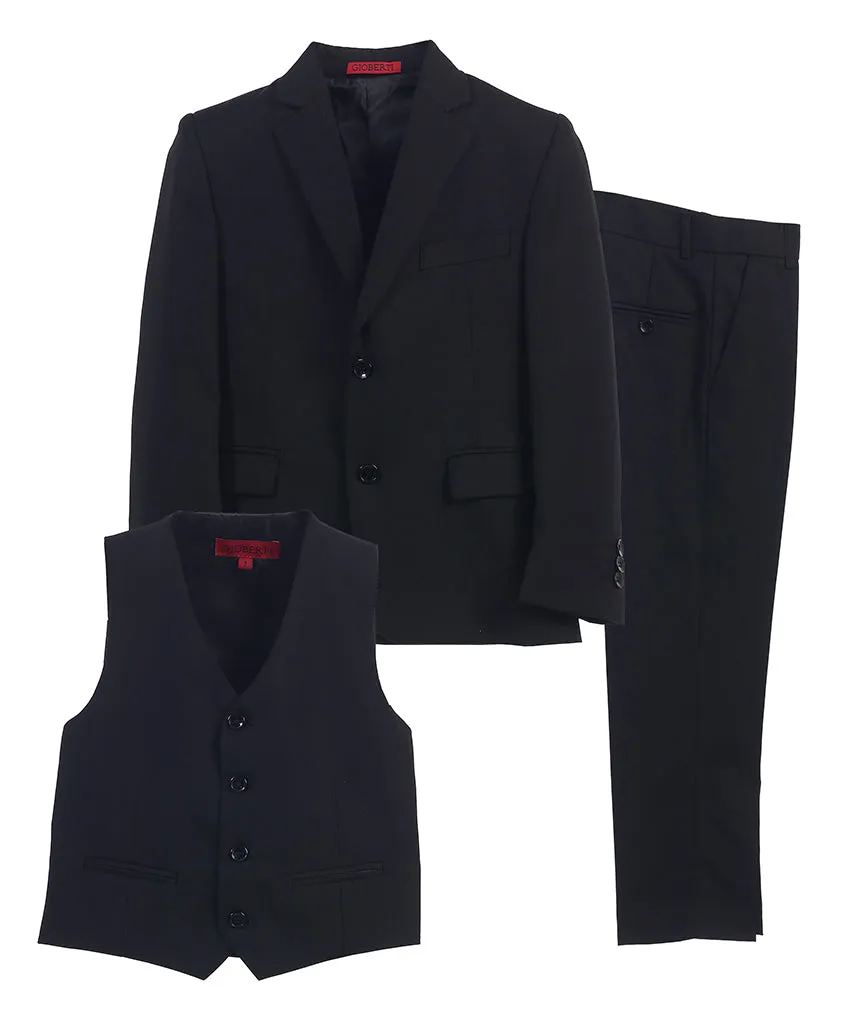 Boys Formal 3 Piece Suit Set with Jacket, Vest and Pants - Black