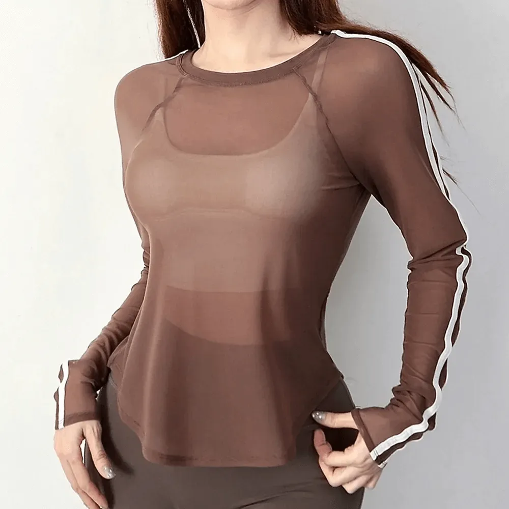 Breathable Mesh Long Sleeves Yoga Top - SF2121