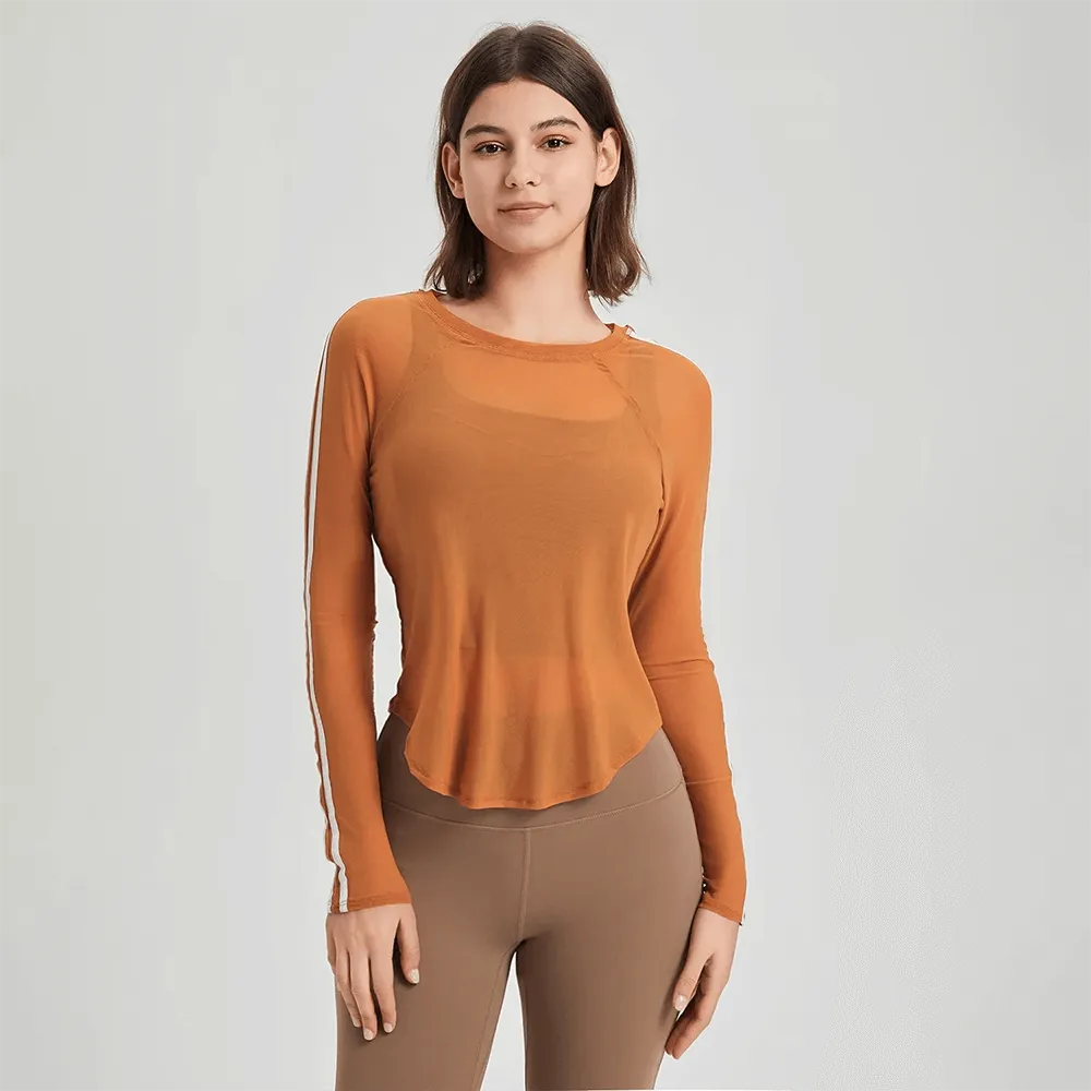 Breathable Mesh Long Sleeves Yoga Top - SF2121