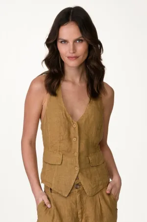 Brown Washed Linen Vest