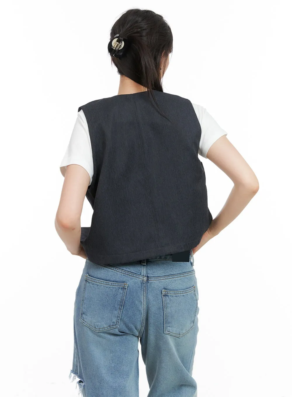 Buttoned V-Neck Denim Vest CG408