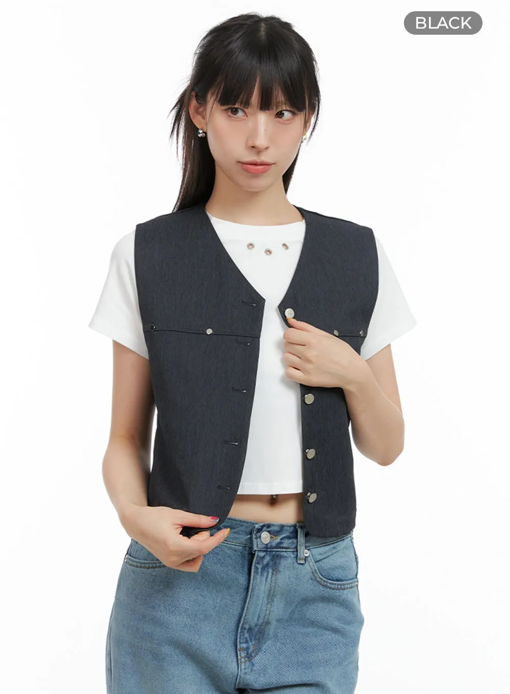 Buttoned V-Neck Denim Vest CG408