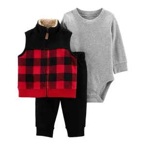 Carter's Baby Boys 3-Pc. Buffalo Check Vest, Bodysuit & Pants Set