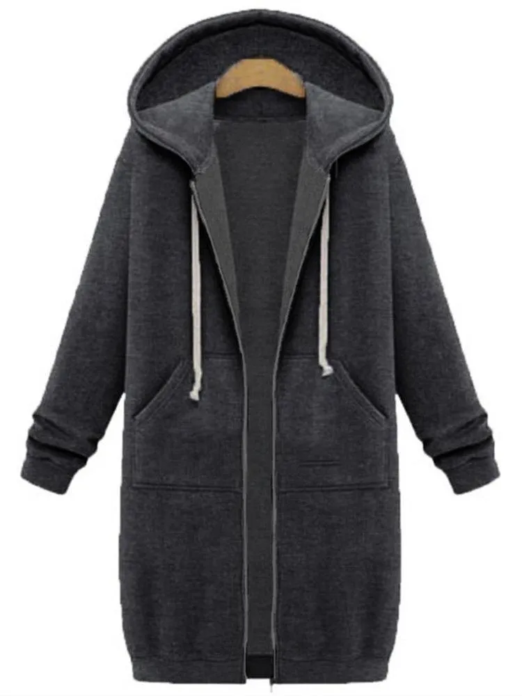 Casual Women Long Sleeve Zipper Hooded Pocket Coats