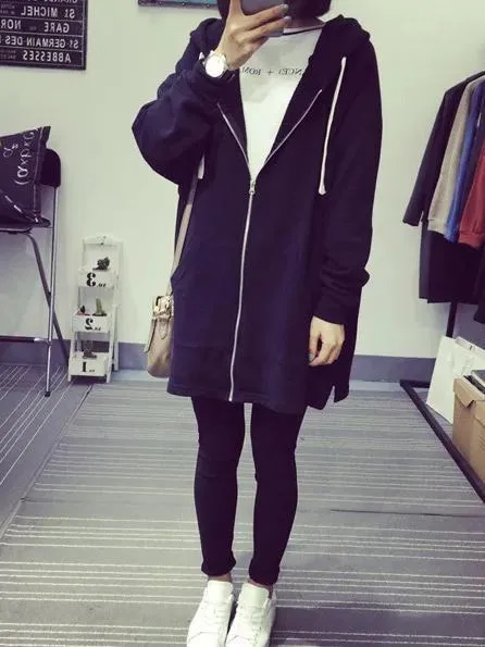 Casual Women Long Sleeve Zipper Hooded Pocket Coats