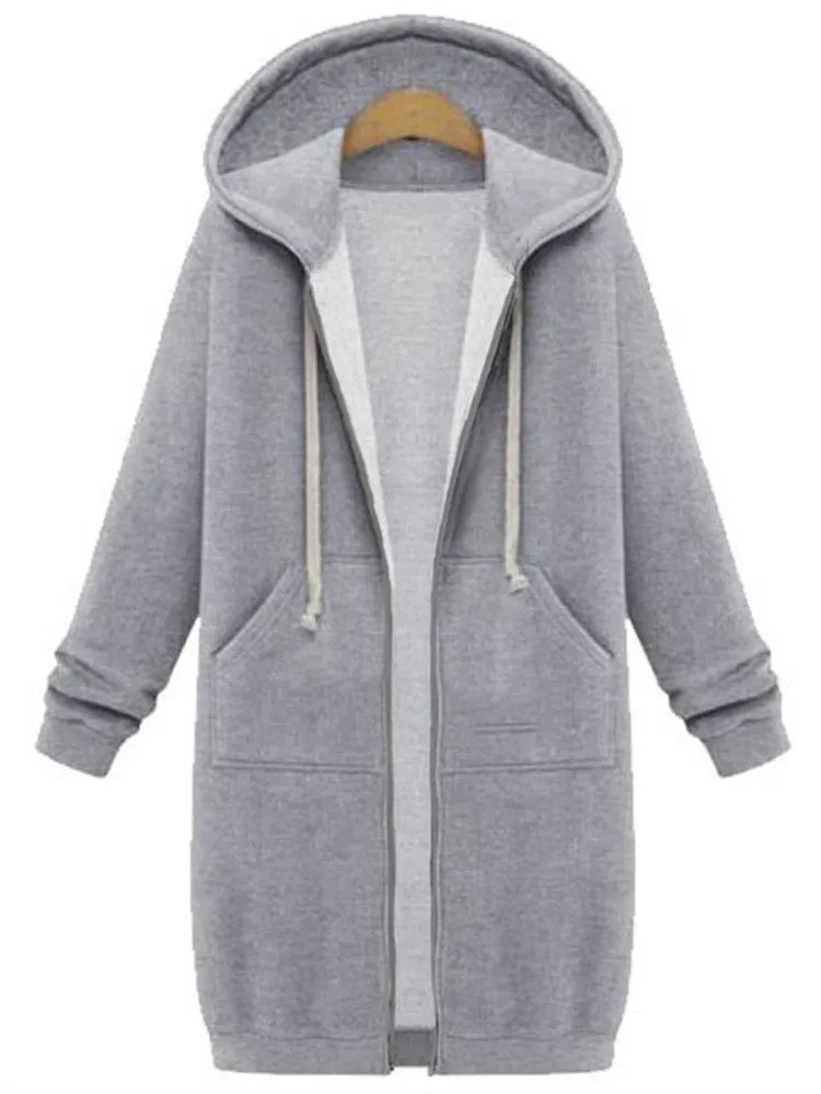 Casual Women Long Sleeve Zipper Hooded Pocket Coats