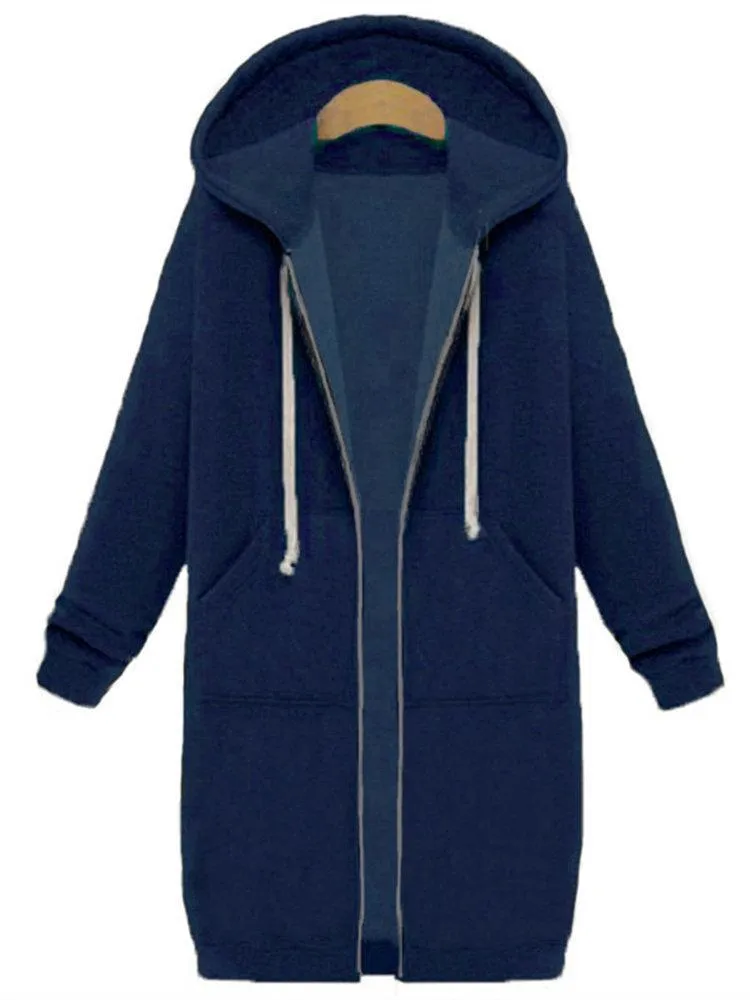 Casual Women Long Sleeve Zipper Hooded Pocket Coats