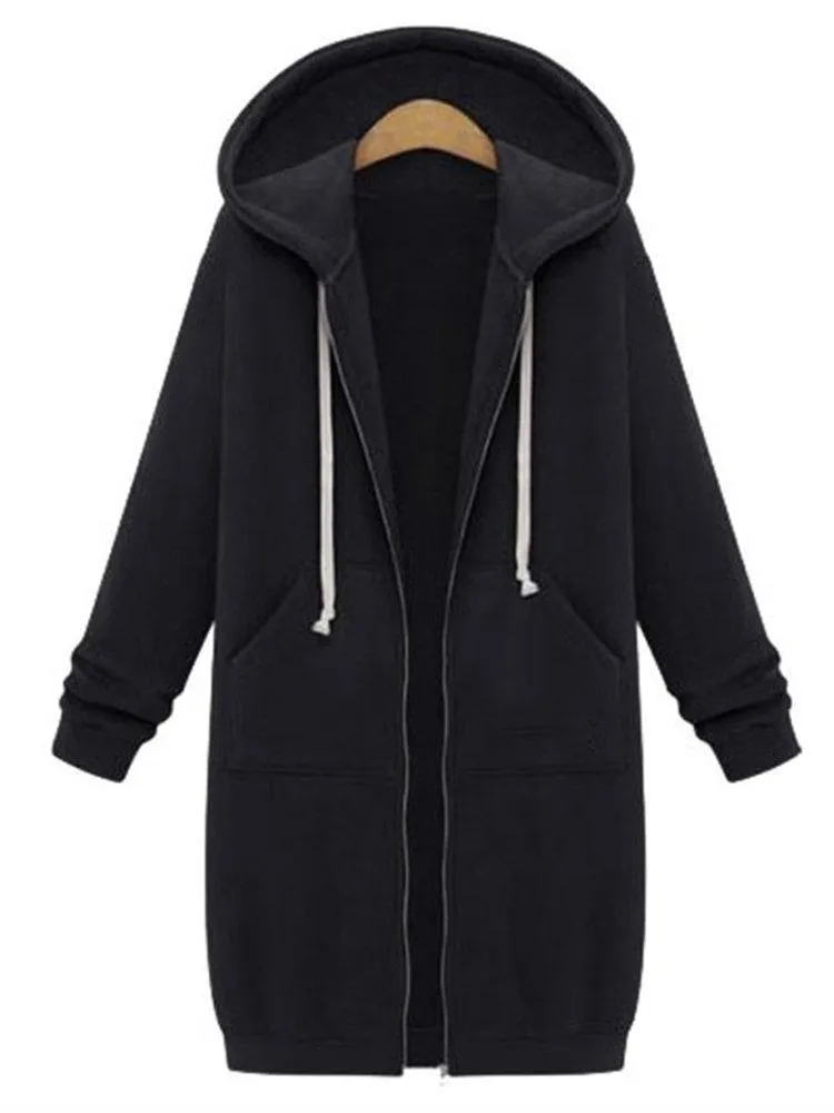 Casual Women Long Sleeve Zipper Hooded Pocket Coats