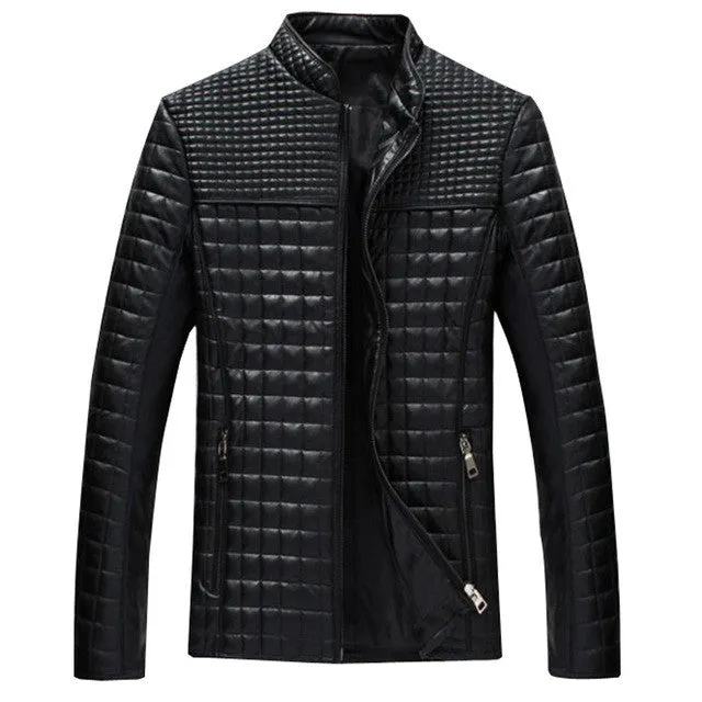 Classic Leather Jacket with Checkered Texture