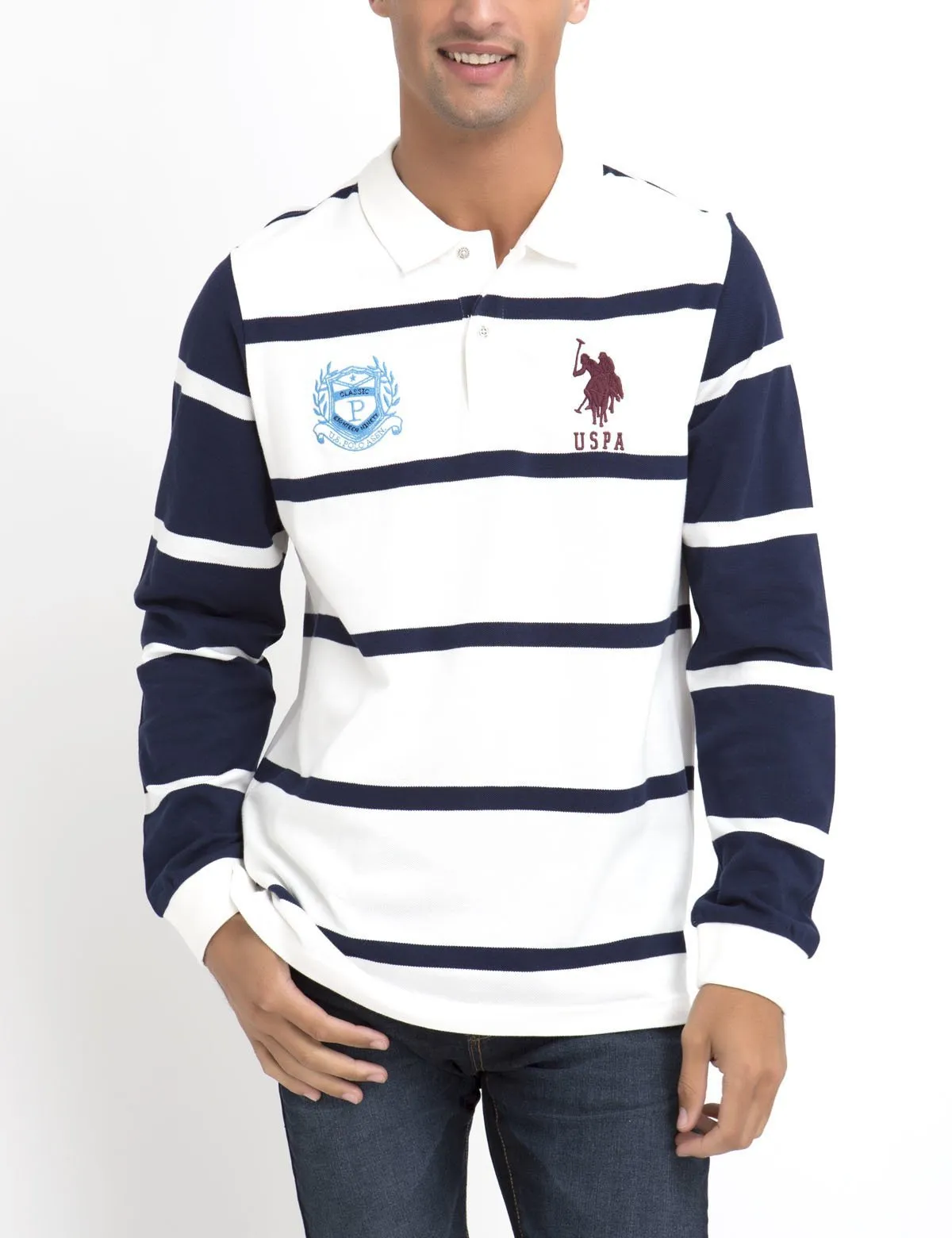 Contrast stripe long sleeve polo shirt