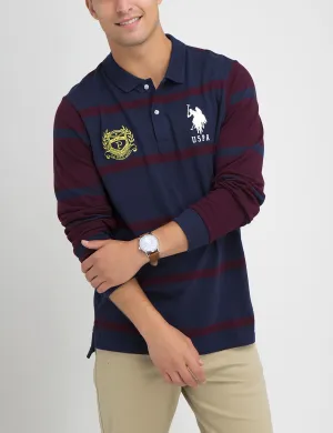 Contrast stripe long sleeve polo shirt