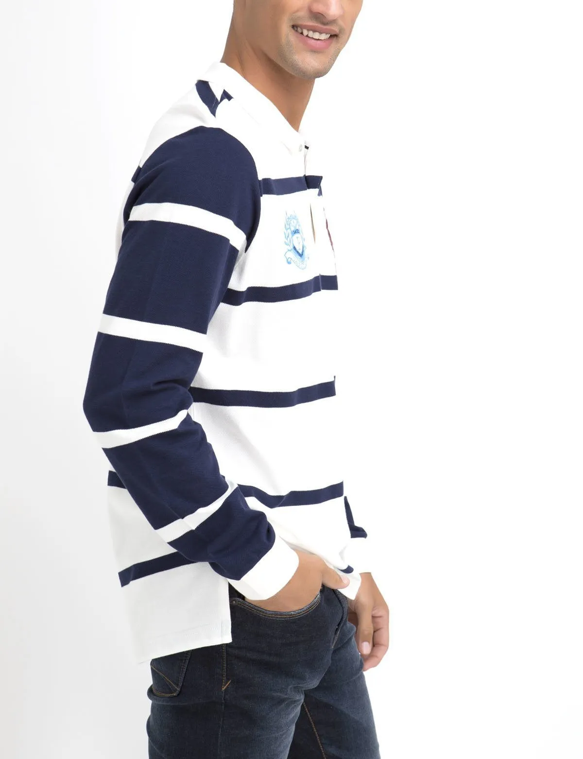 Contrast stripe long sleeve polo shirt