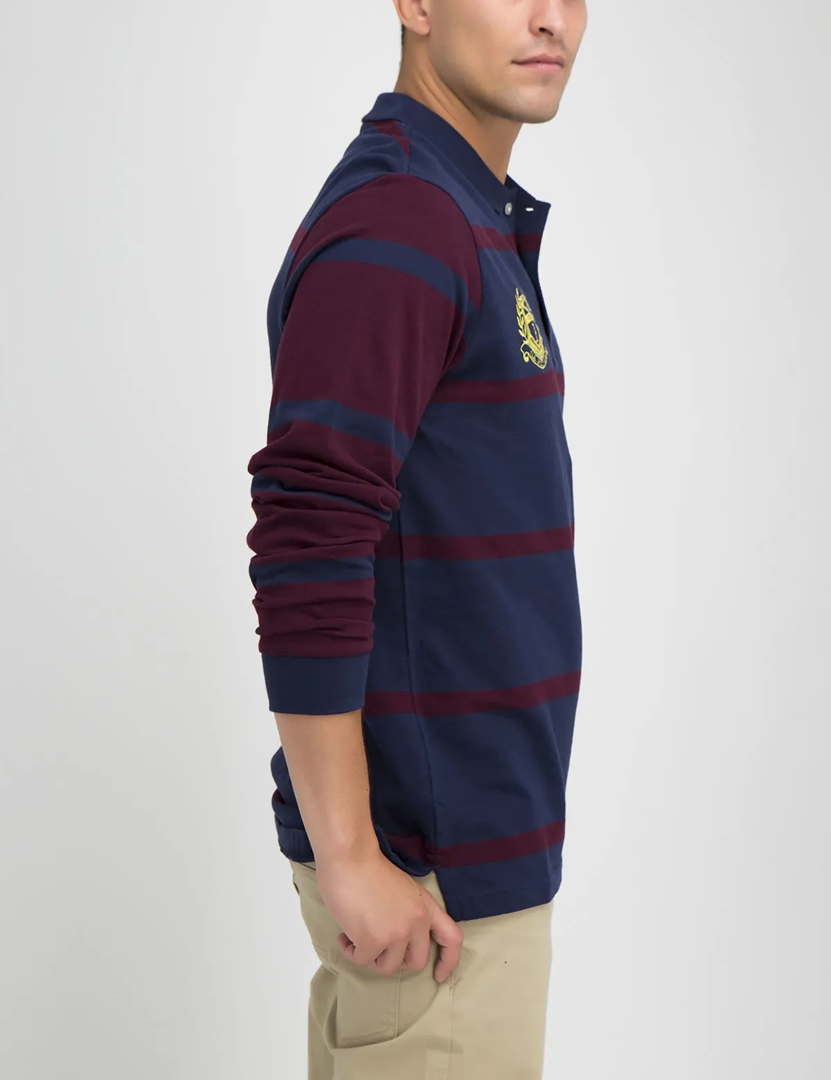 Contrast stripe long sleeve polo shirt