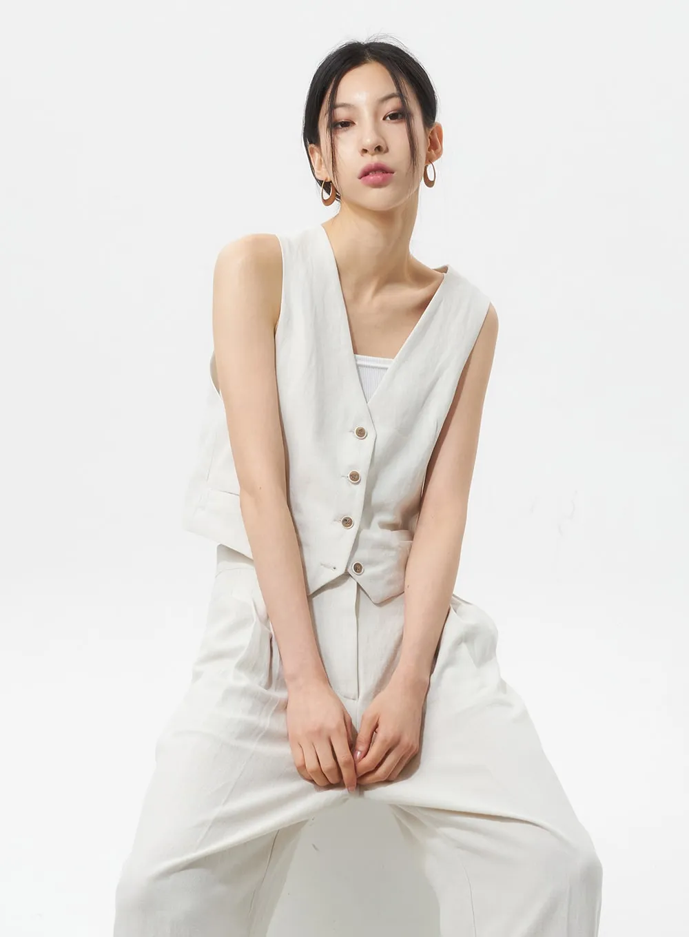 Cropped Button Vest IU326