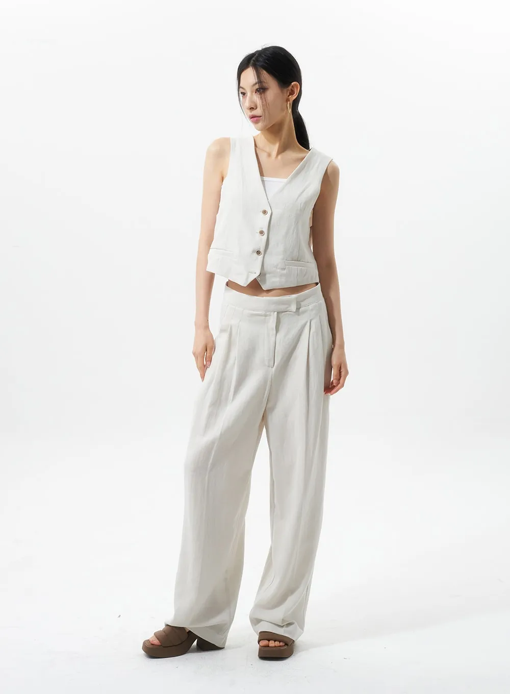 Cropped Button Vest IU326