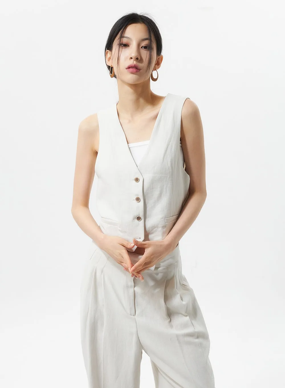 Cropped Button Vest IU326