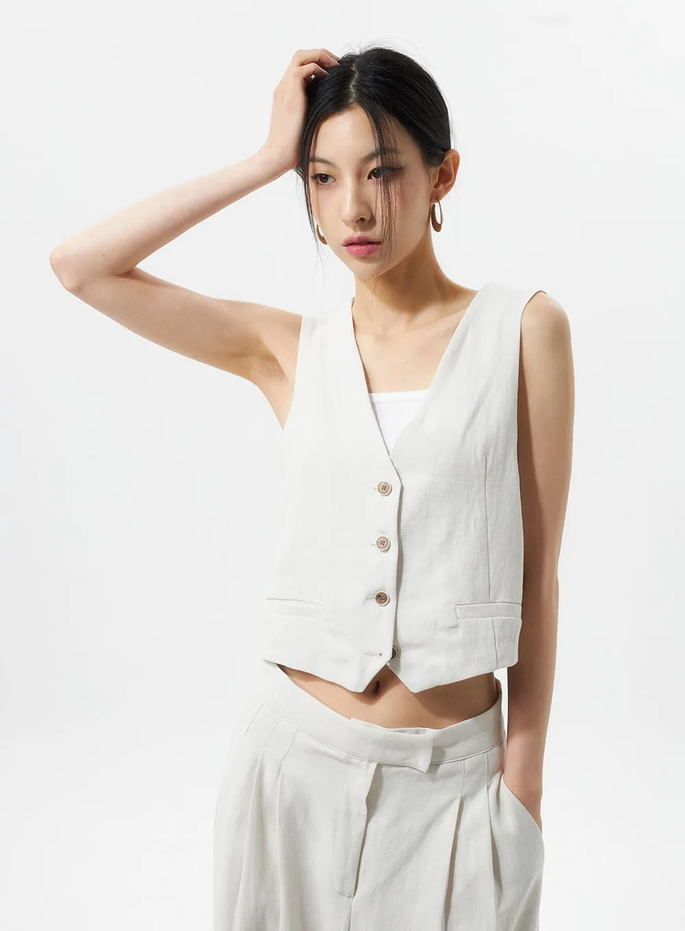 Cropped Button Vest IU326