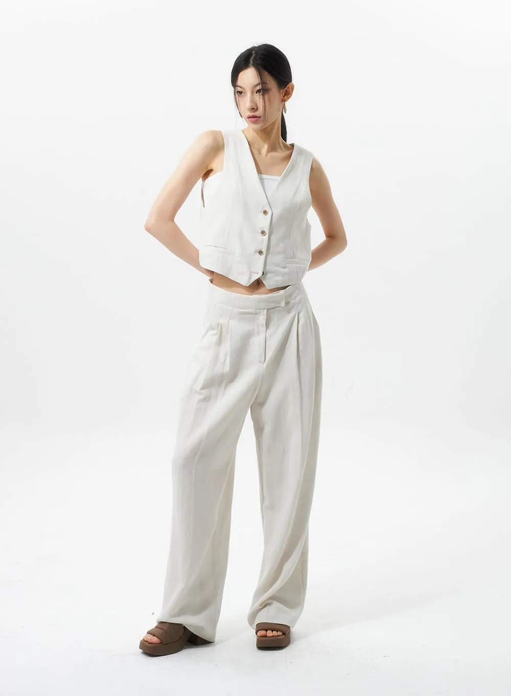 Cropped Button Vest IU326