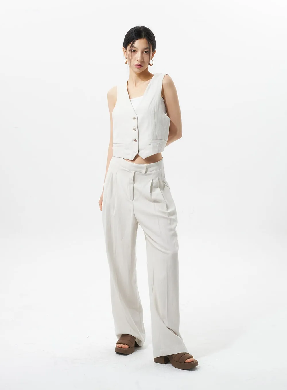 Cropped Button Vest IU326