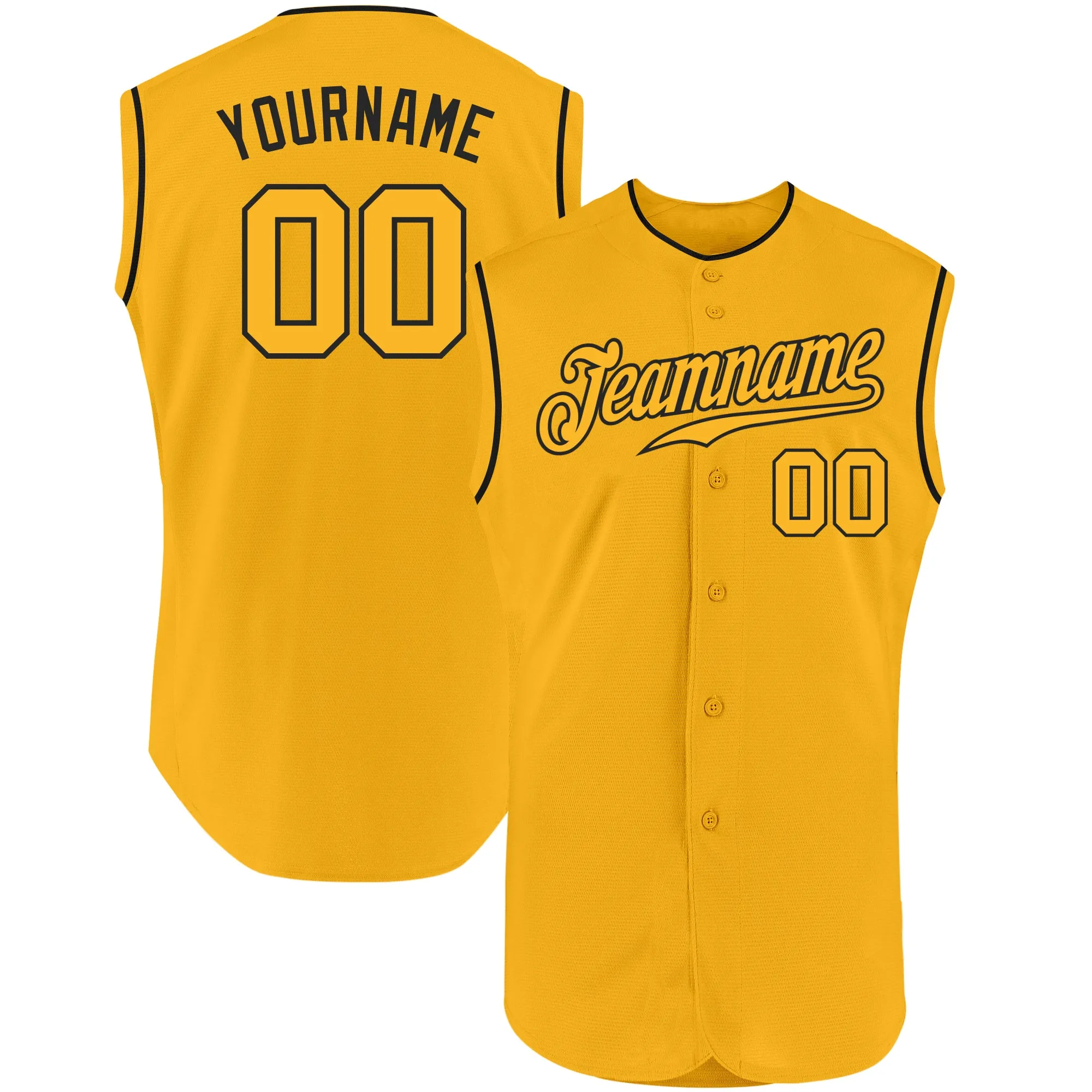 Custom Gold Gold-Black Authentic Sleeveless Baseball Jersey