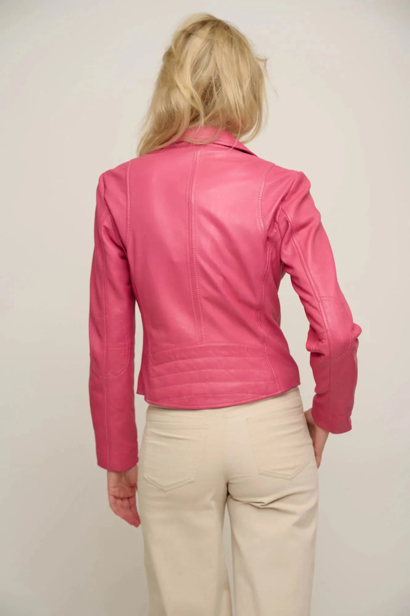 Emily Leather Biker Jacket in Lipgloss