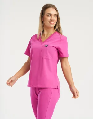 Essential One Pocket V Neck Scrub Top - Just Pink