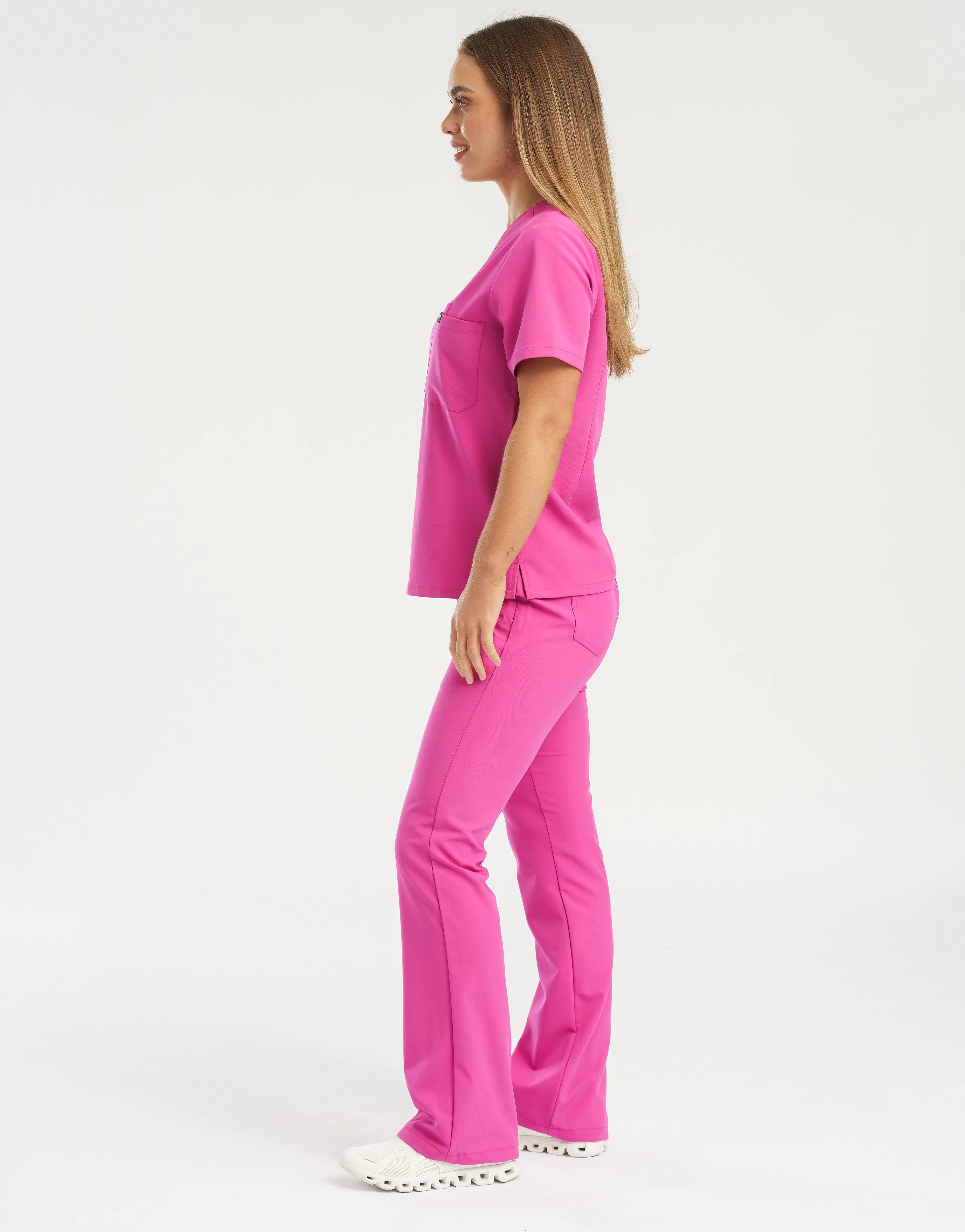 Essential One Pocket V Neck Scrub Top - Just Pink