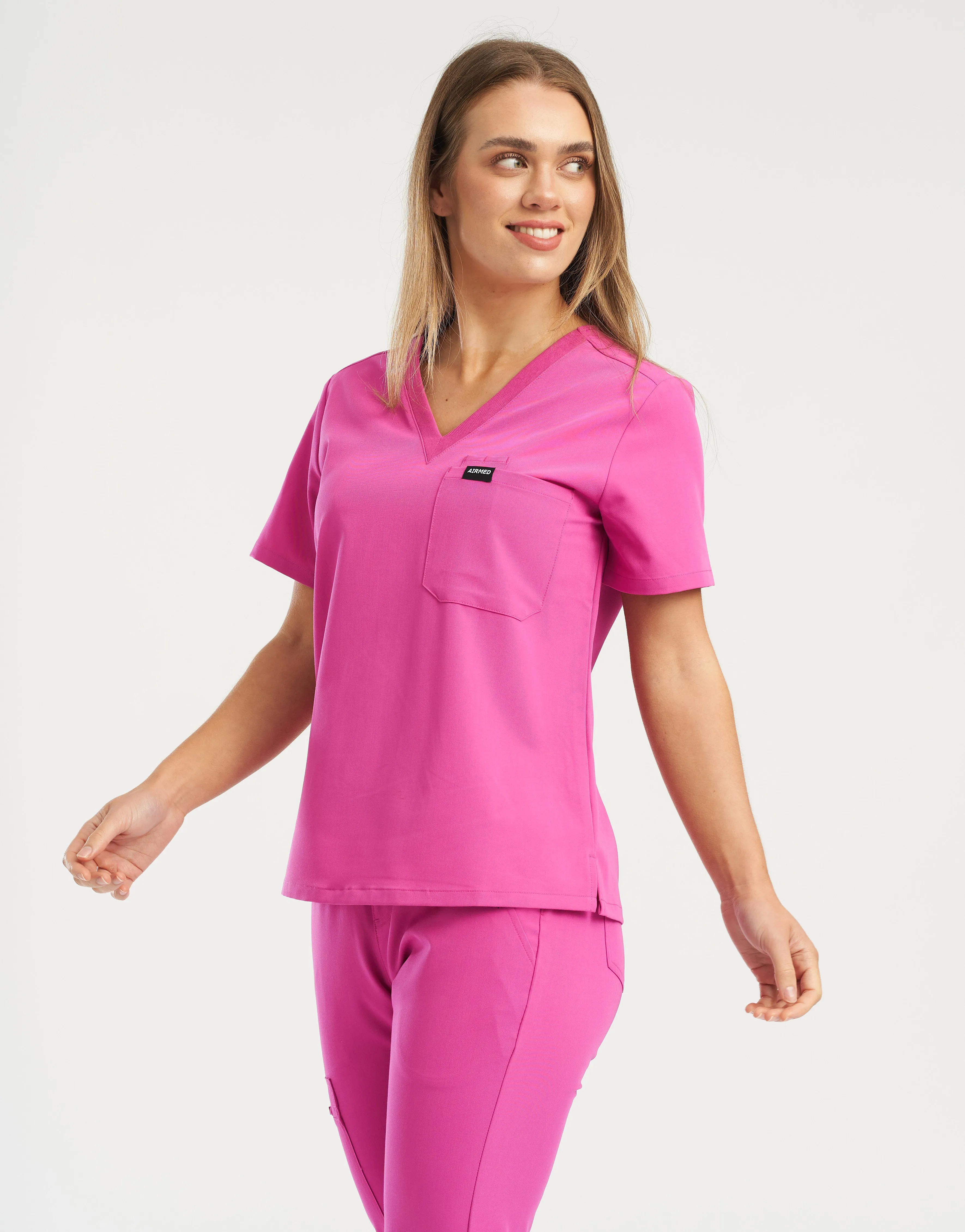 Essential One Pocket V Neck Scrub Top - Just Pink