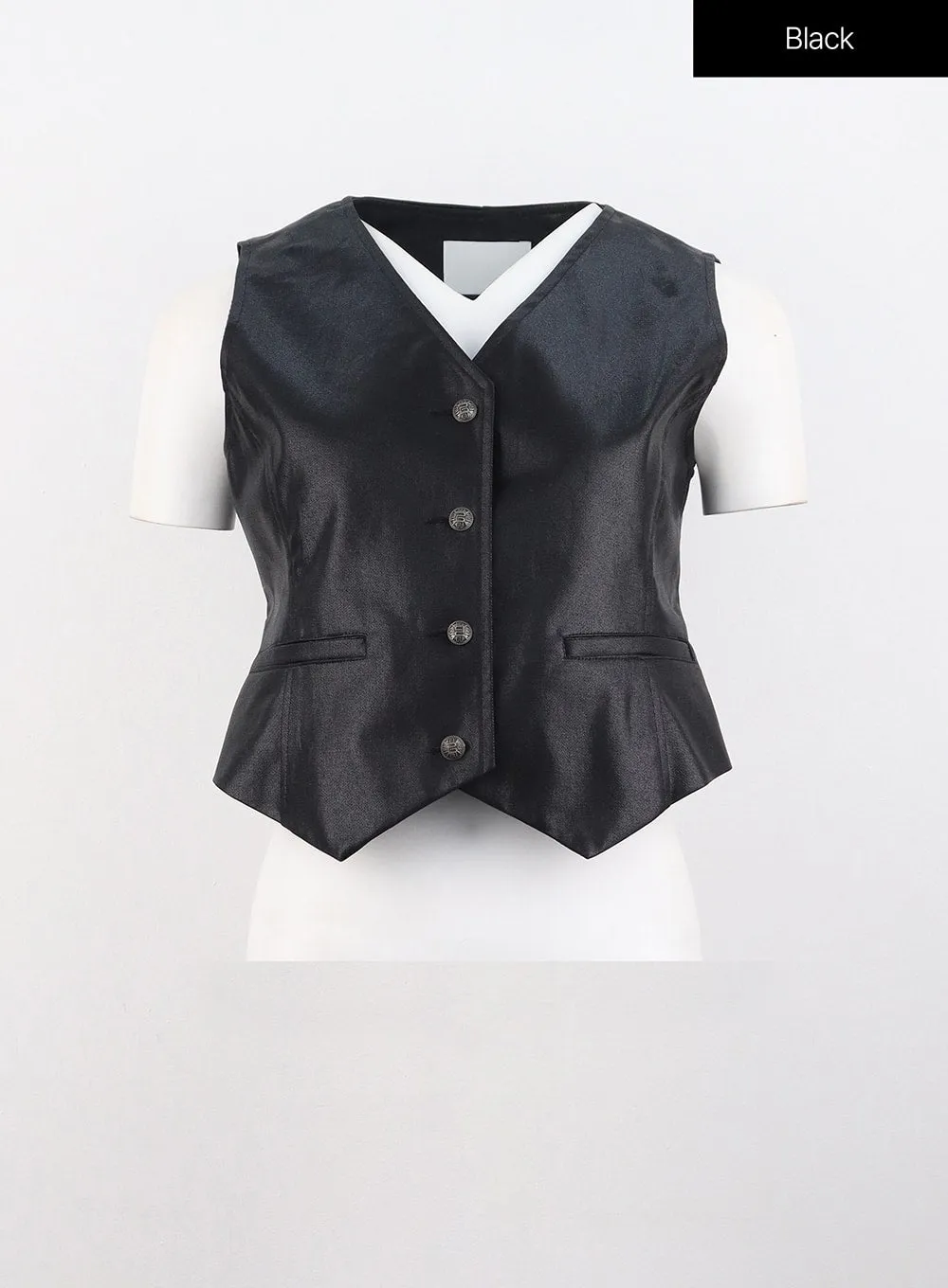 Faux Leather Buttoned Vest IS306