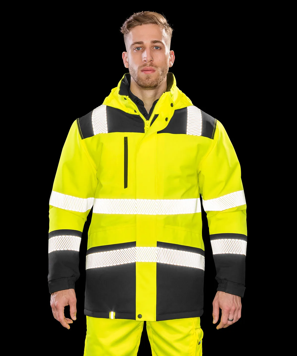 Fluorescent Orange/Black - Printable softshell safety coat