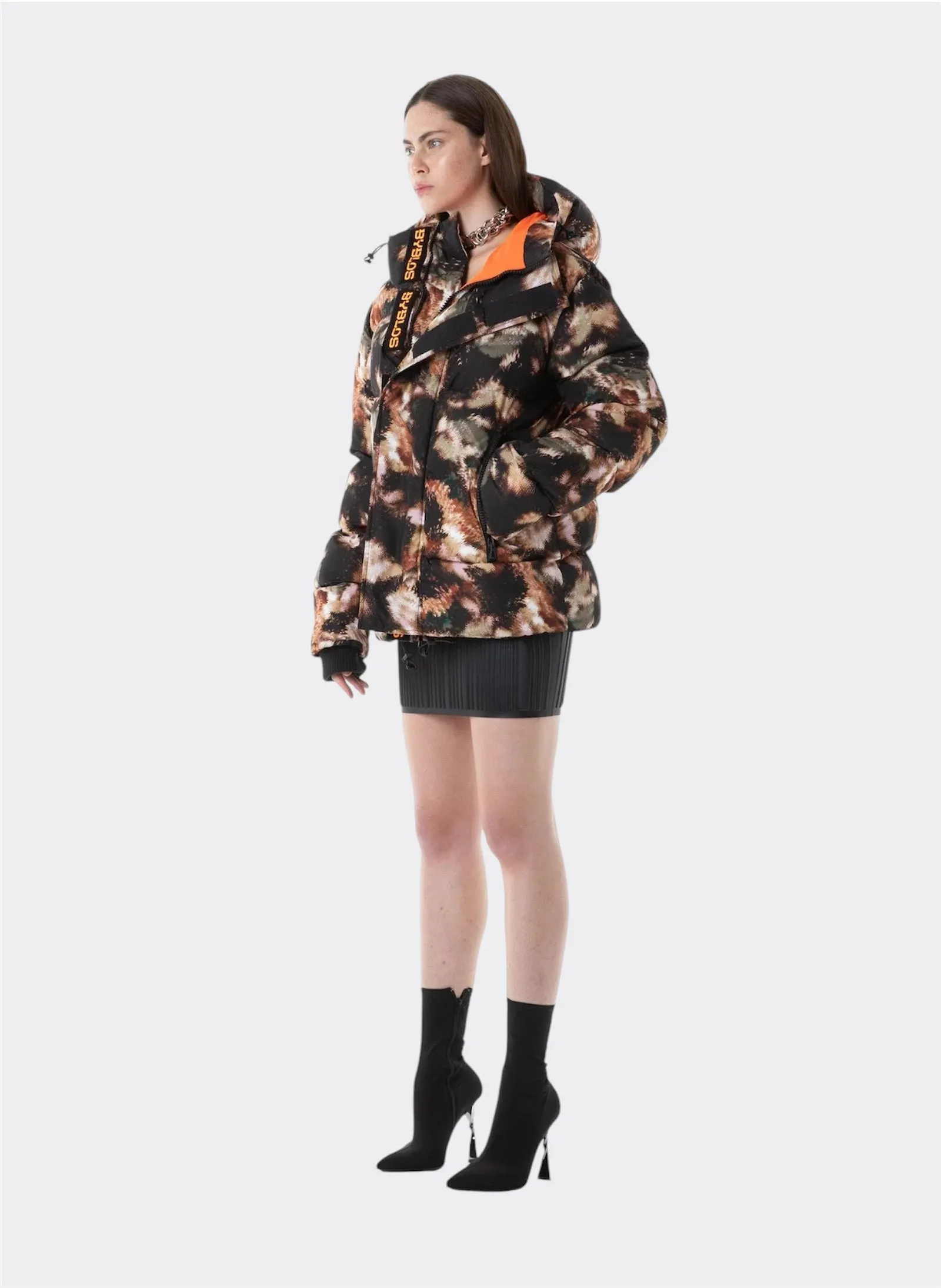 Galaxy Printed Kaki Puffer Jacket