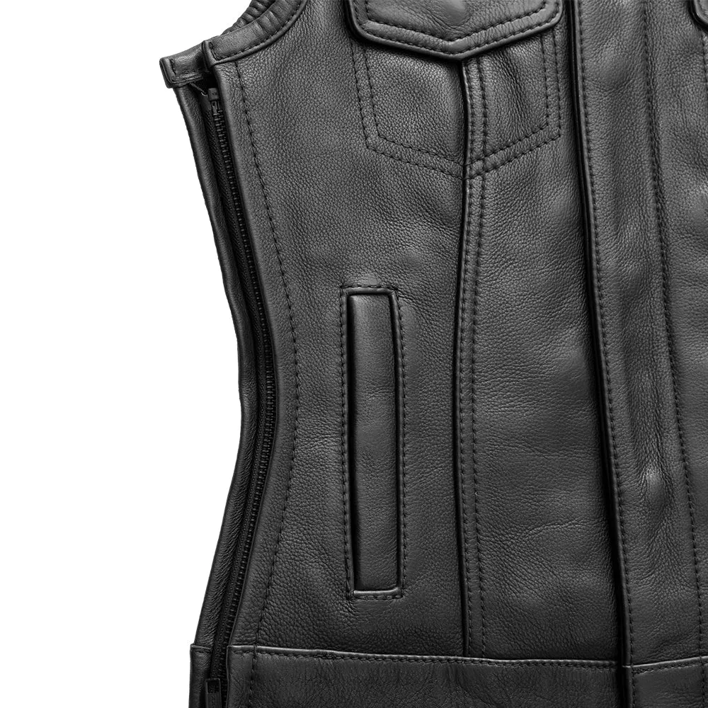 Garland Women's Club Style Motorcycle Leather Vest - Limited Edition