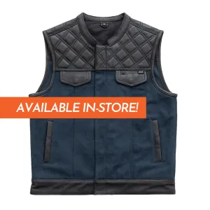 Hunt Club Motorcycle Leather Canvas Vest Blue