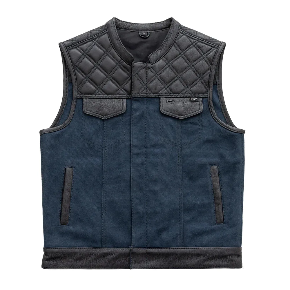 Hunt Club Motorcycle Leather Canvas Vest Blue