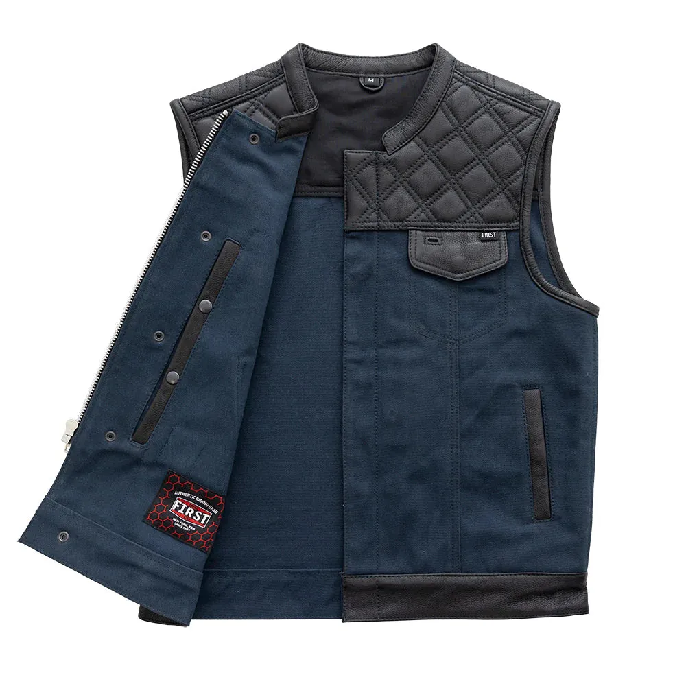 Hunt Club Motorcycle Leather Canvas Vest Blue