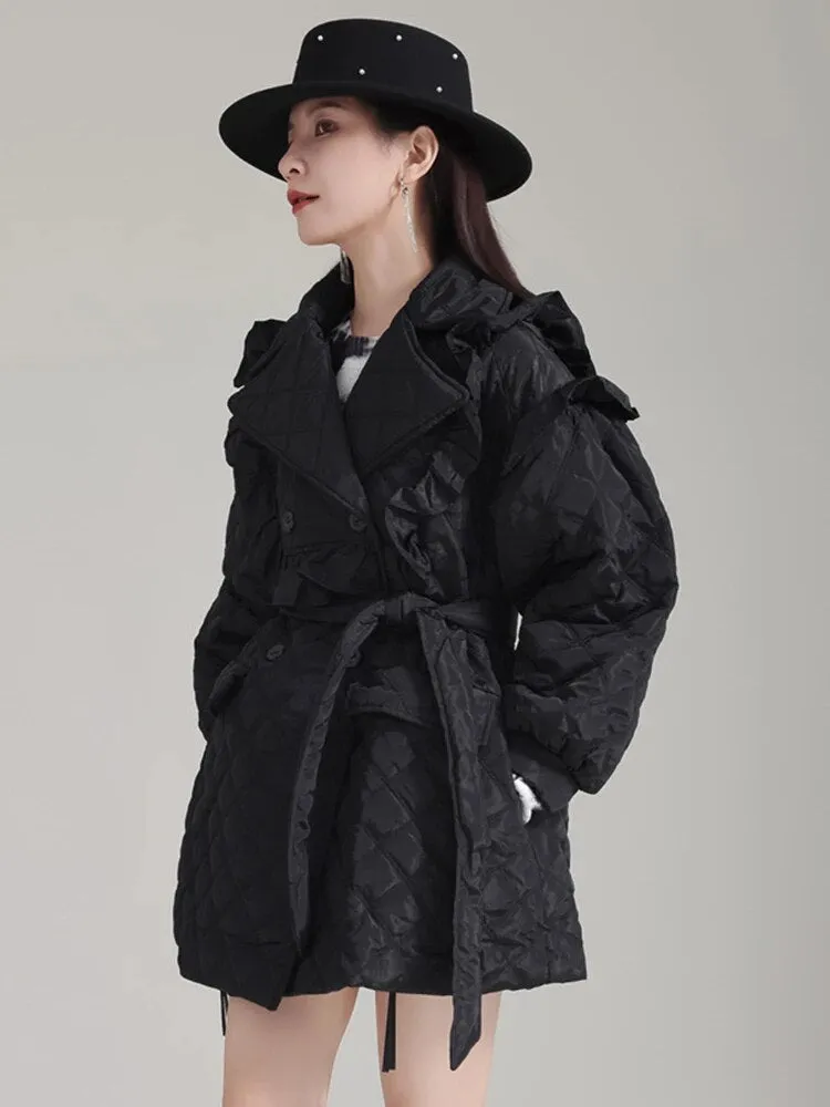 Hunta Ruffle Coat - Black