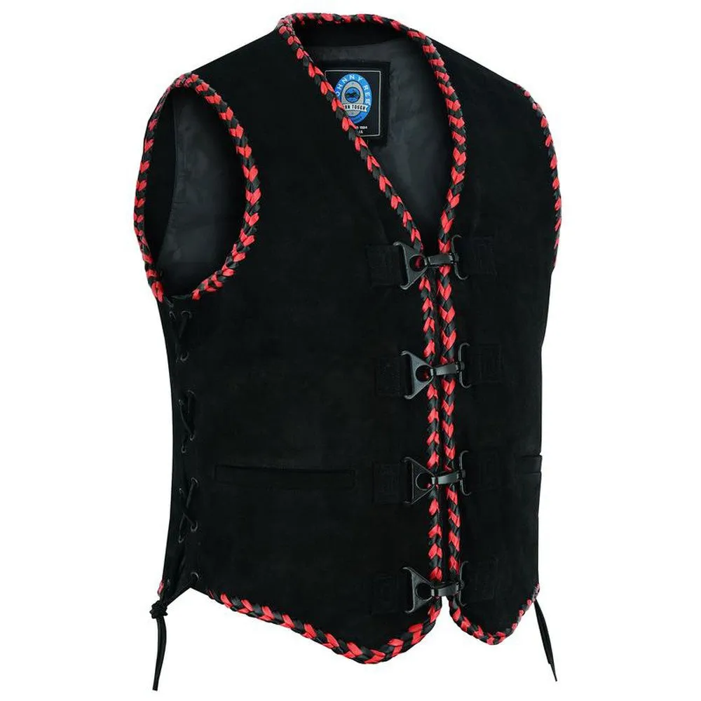 Johnny Reb "Springbrook" Suede Leather Vest Red/Black JRV10035