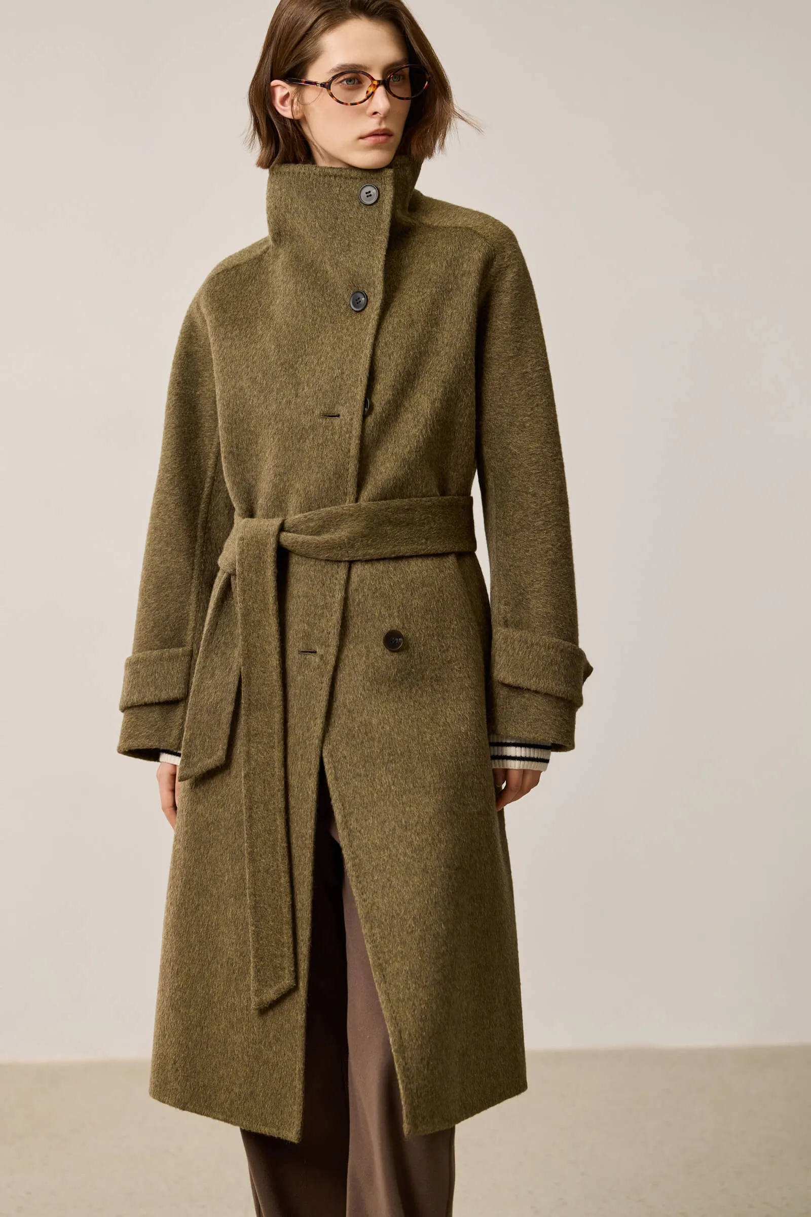 LILY Stylish Stand Collar Asymmetrical Double-Faced Wool Coat