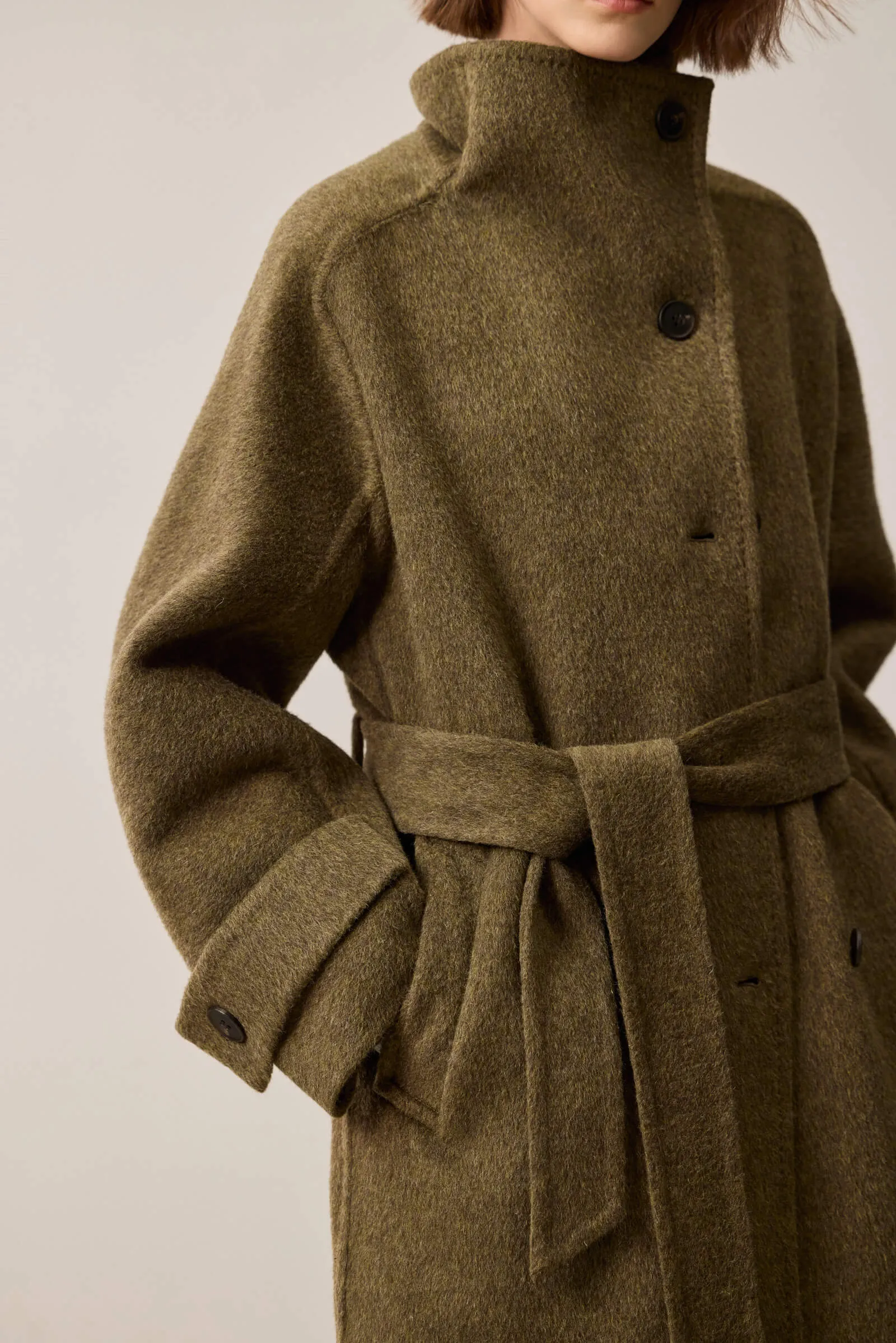 LILY Stylish Stand Collar Asymmetrical Double-Faced Wool Coat