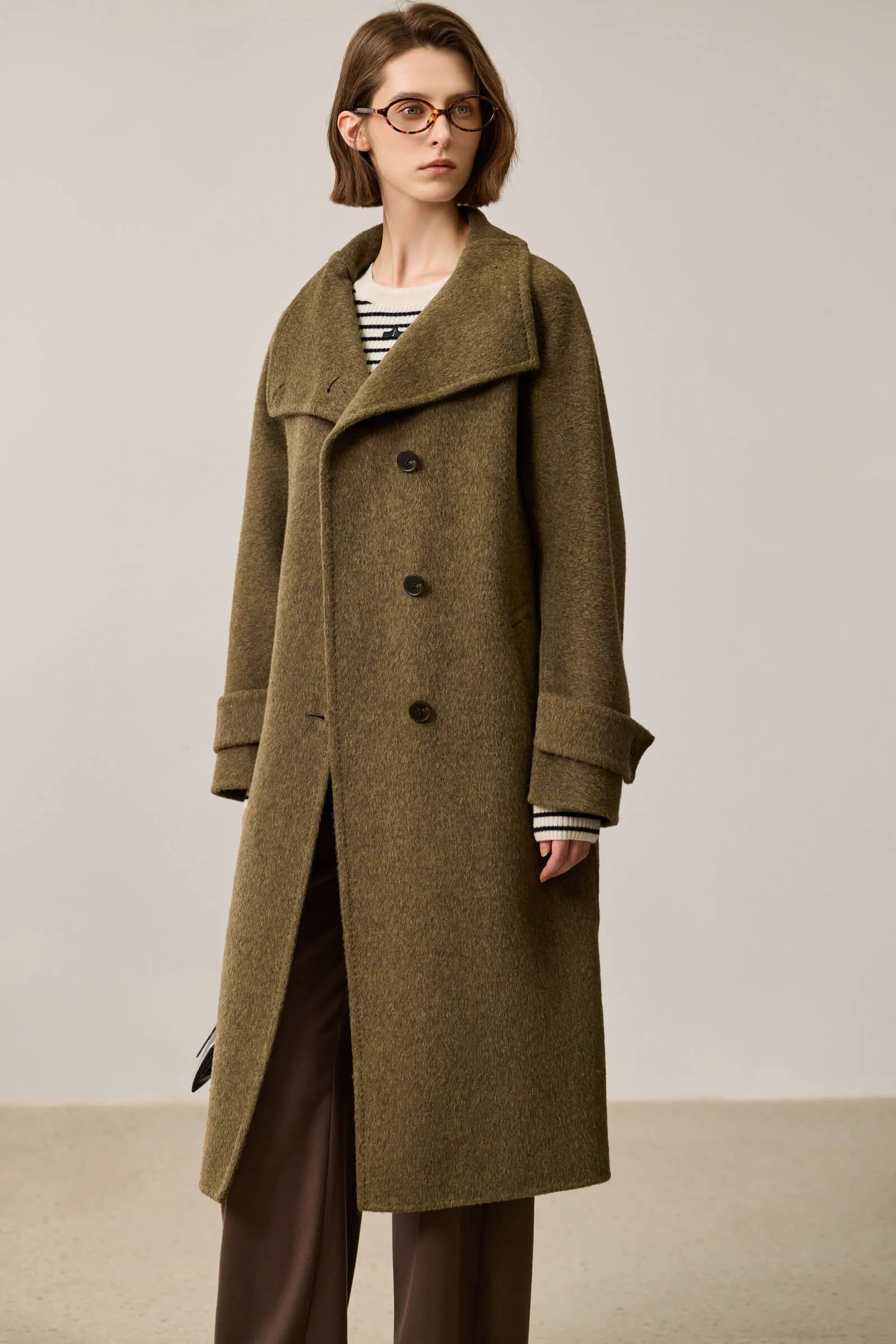 LILY Stylish Stand Collar Asymmetrical Double-Faced Wool Coat