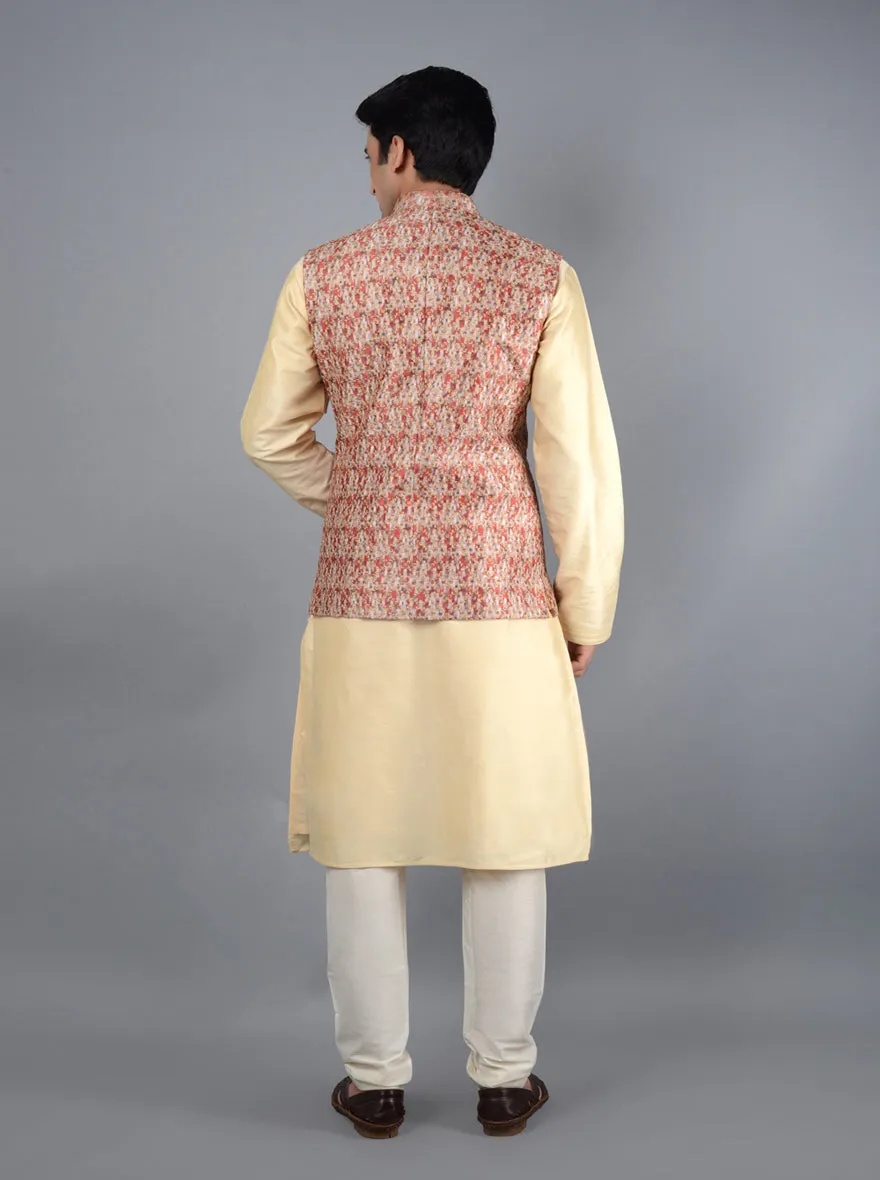 Maroon & Beige Bandhgala Jacket | TULA