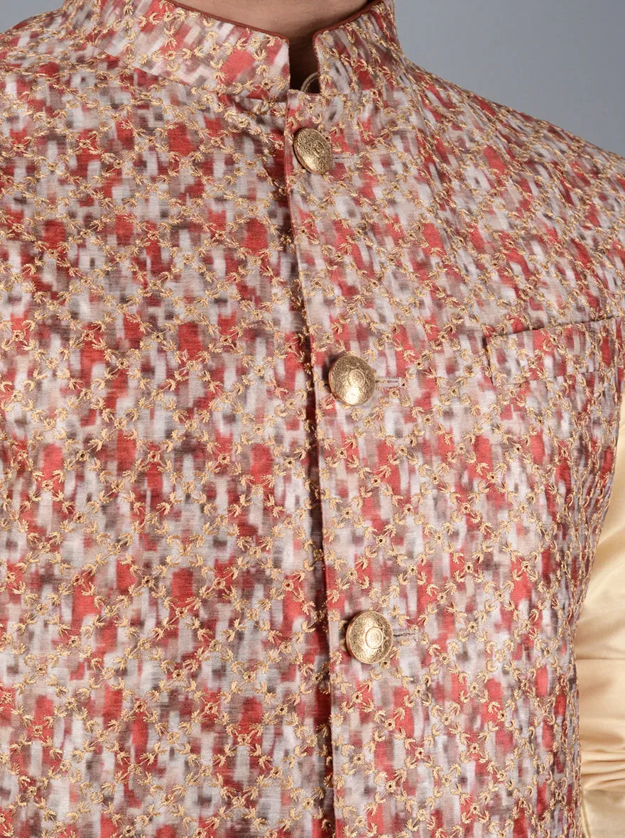 Maroon & Beige Bandhgala Jacket | TULA